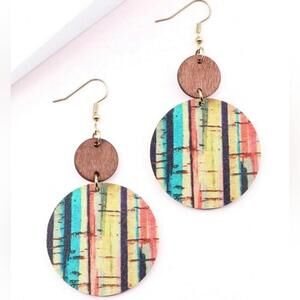 Bohemian Wooden Striped Dangle Earrings